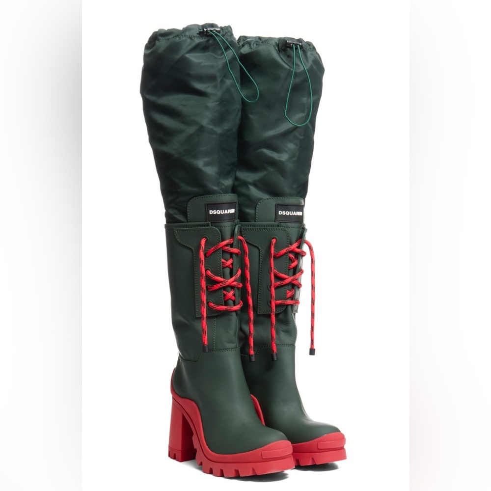 DSQUARED2 Green & Red Lace-Up Heeled Boots Size 39 - Picture 3 of 15